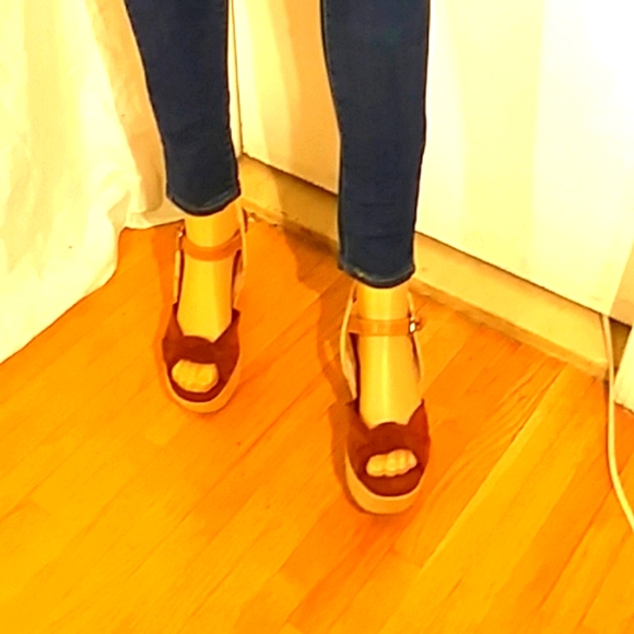 🔥🔥NWOT Prada Rust Suede & Leather Platform Wedge Sandals - Picture 12 of 16